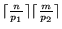 $\lceil \frac{n}{p_1} \rceil \lceil \frac{m}{p_2} \rceil$
