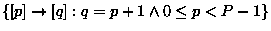 $\{ [p] \rightarrow [q] : q = p+1 \wedge 0 \leq p < P-1 \}$